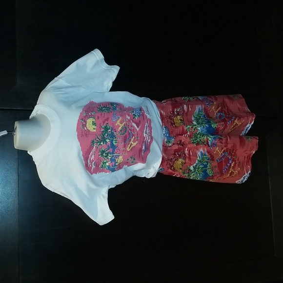 Toddler Aloha Wear Hawaiian Print Tshirt over matching shorts Size M (10-12) - Picture 10 of 12